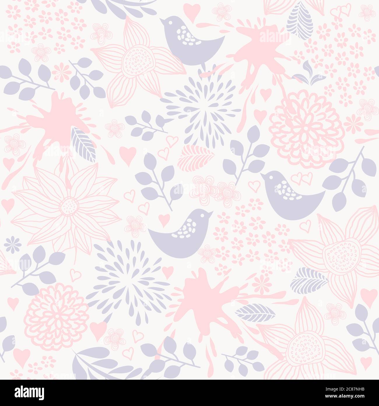 vector floral seamless pattern with flowers and birds Stock Vector