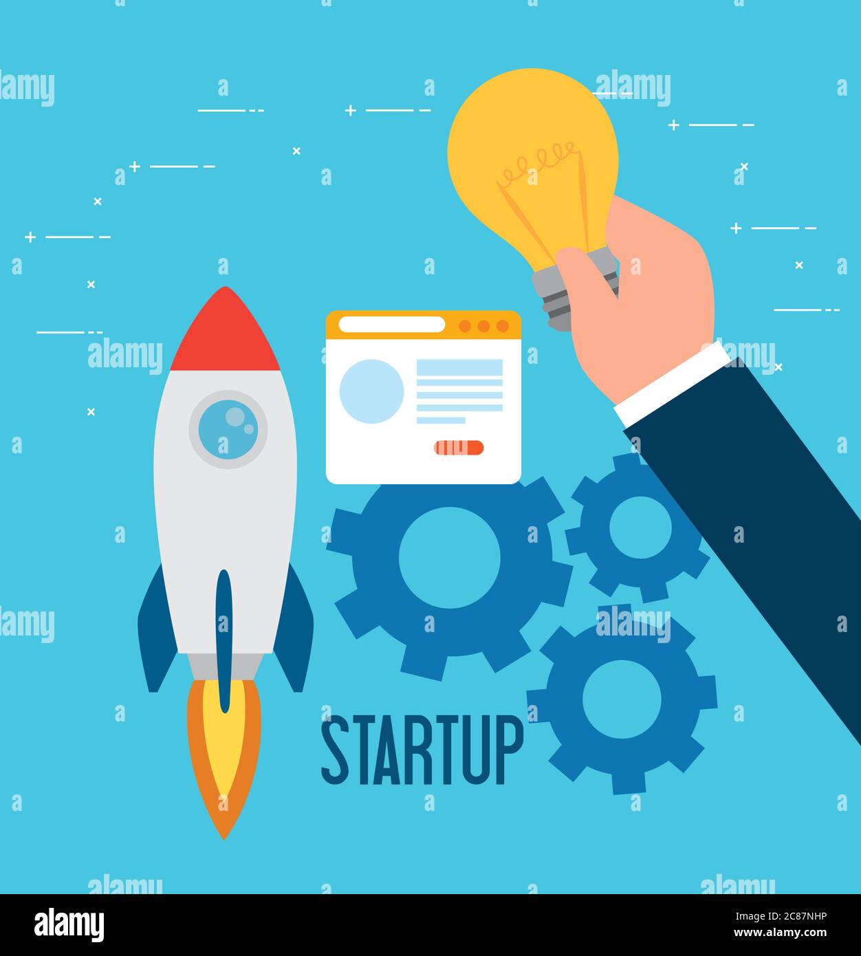 business start up concept, banner, business object startup process