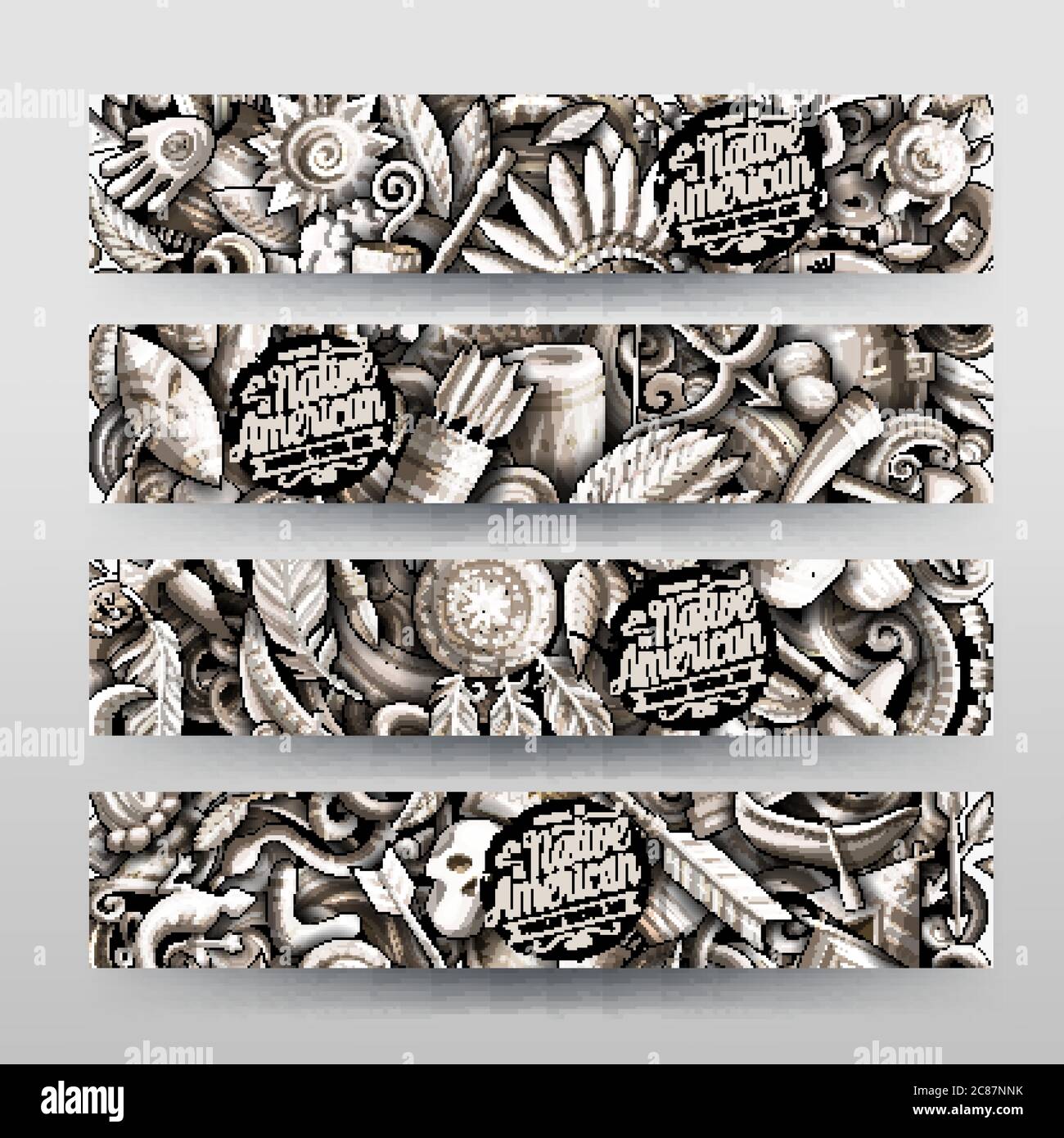 Native American vector hand drawn doodle banners design Stock Vector ...