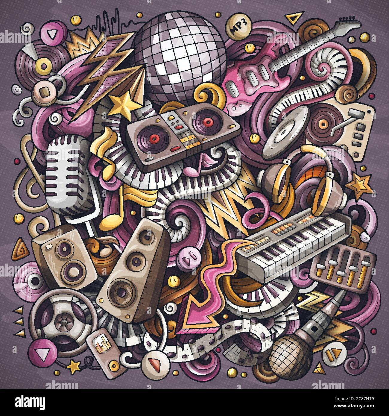 Cartoon vector doodles Disco music illustration Stock Vector Image ...