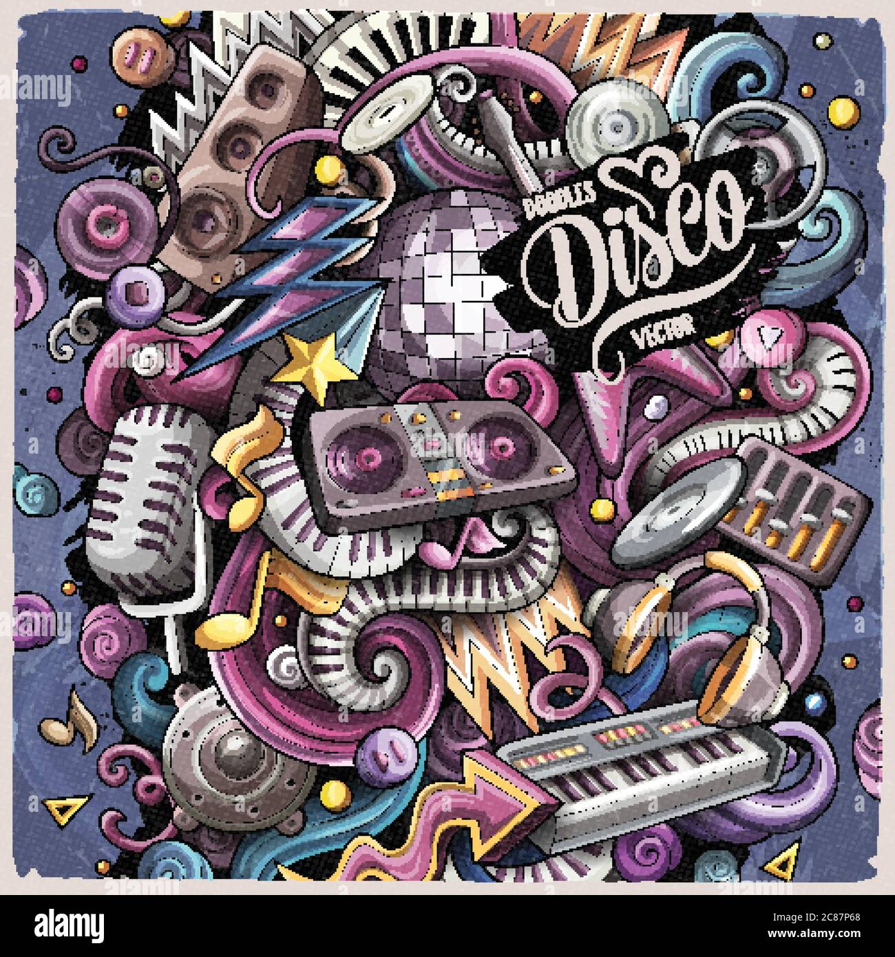 Cartoon vector doodles Disco music illustration Stock Vector Image ...
