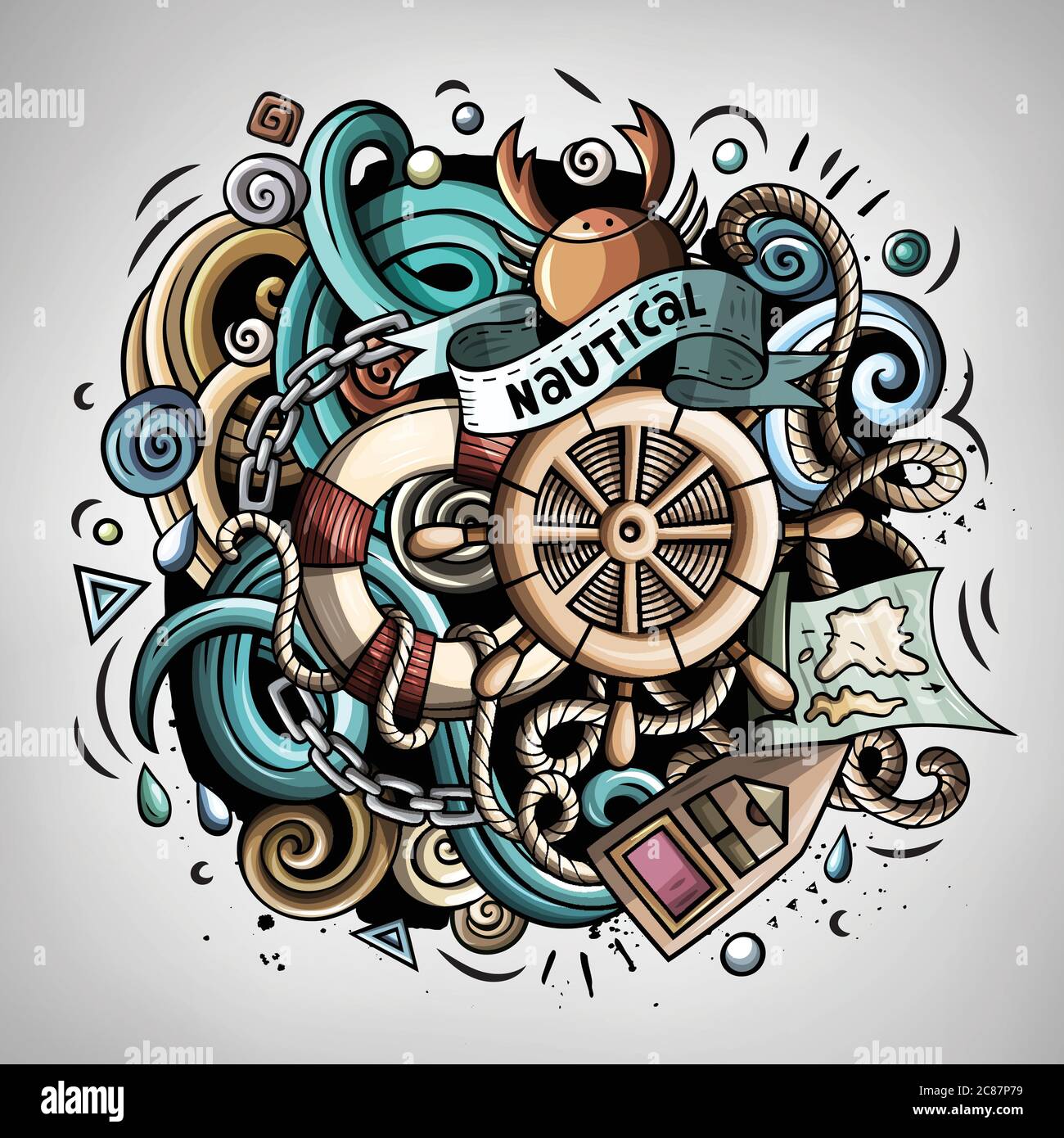 Nautical cartoon vector doodle illustration Stock Vector Image & Art ...