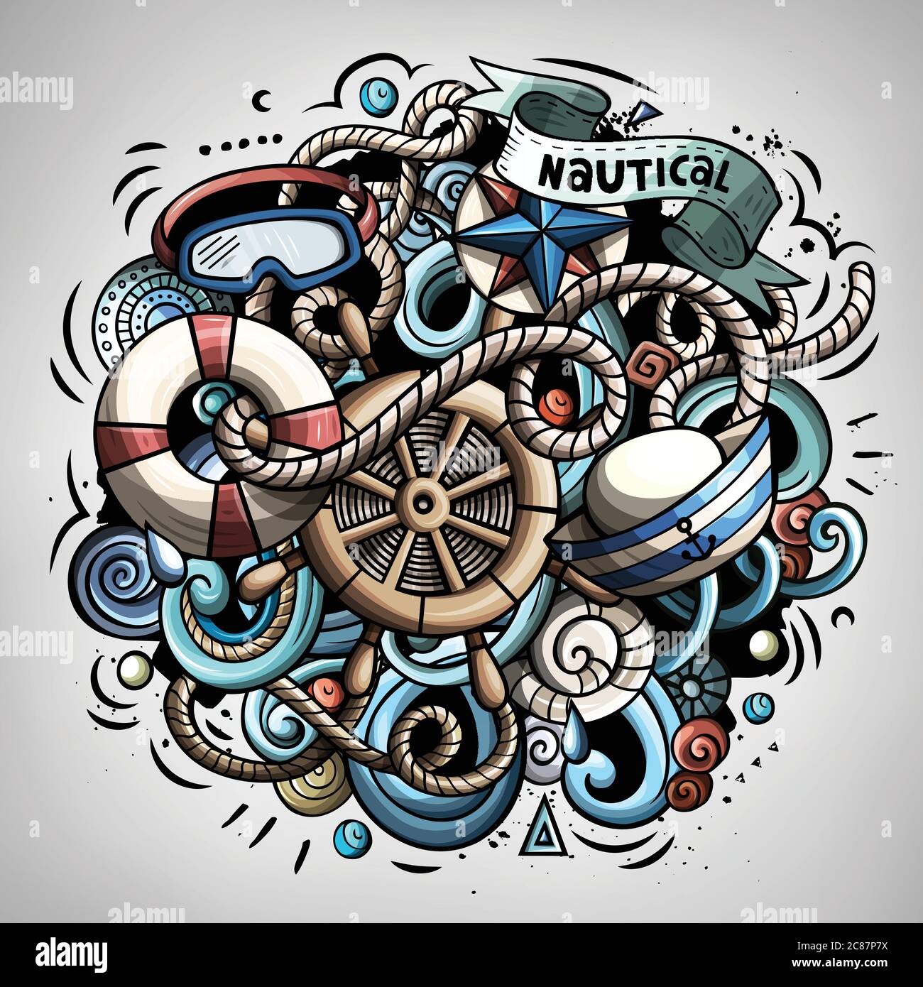 Nautical cartoon vector doodle illustration Stock Vector Image & Art ...