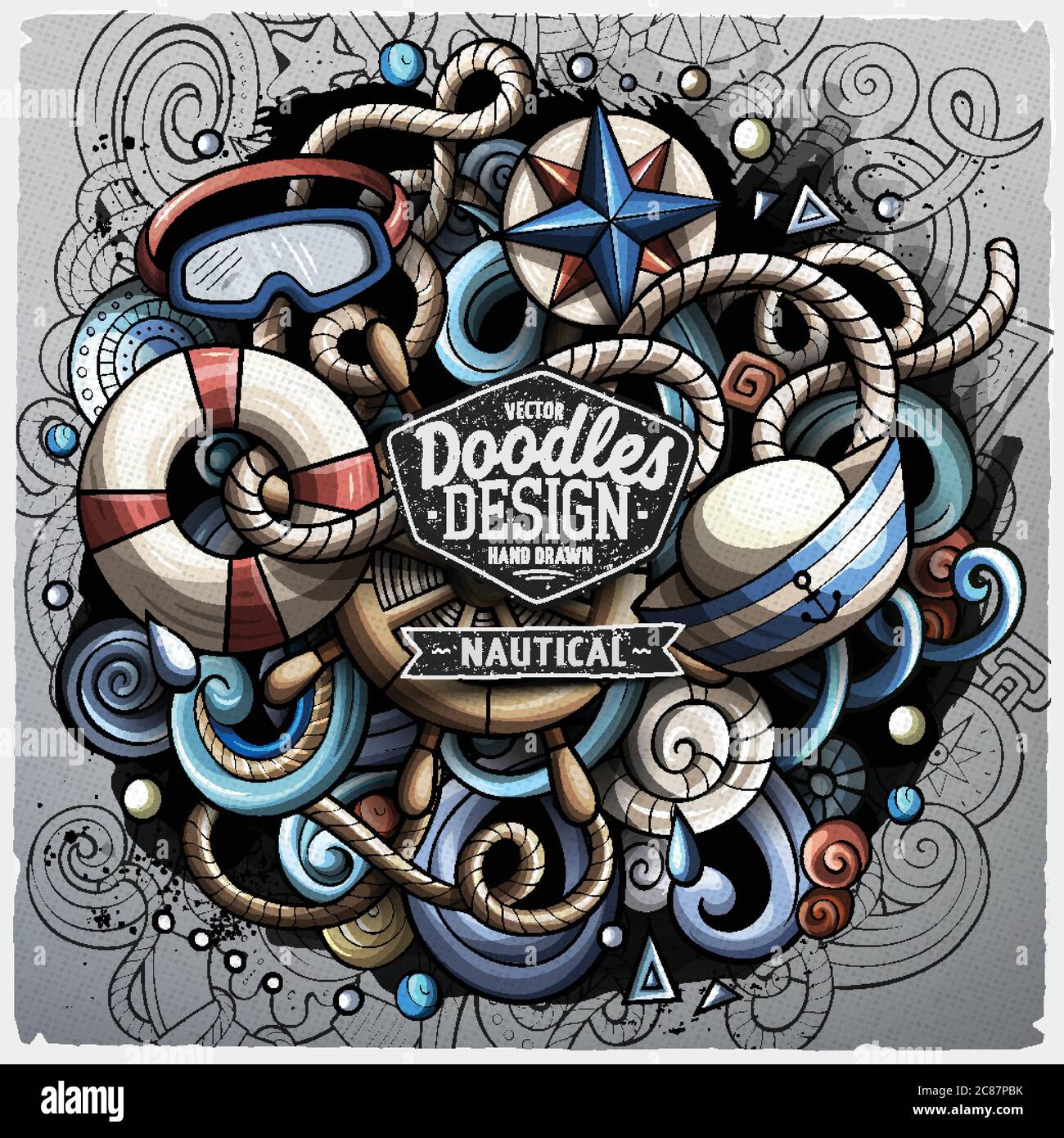 Nautical cartoon vector doodle illustration Stock Vector Image & Art ...