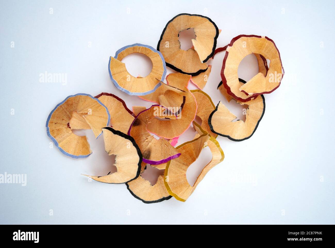 Trash obtained from sharpening crayons, waste of colorful wood from ...