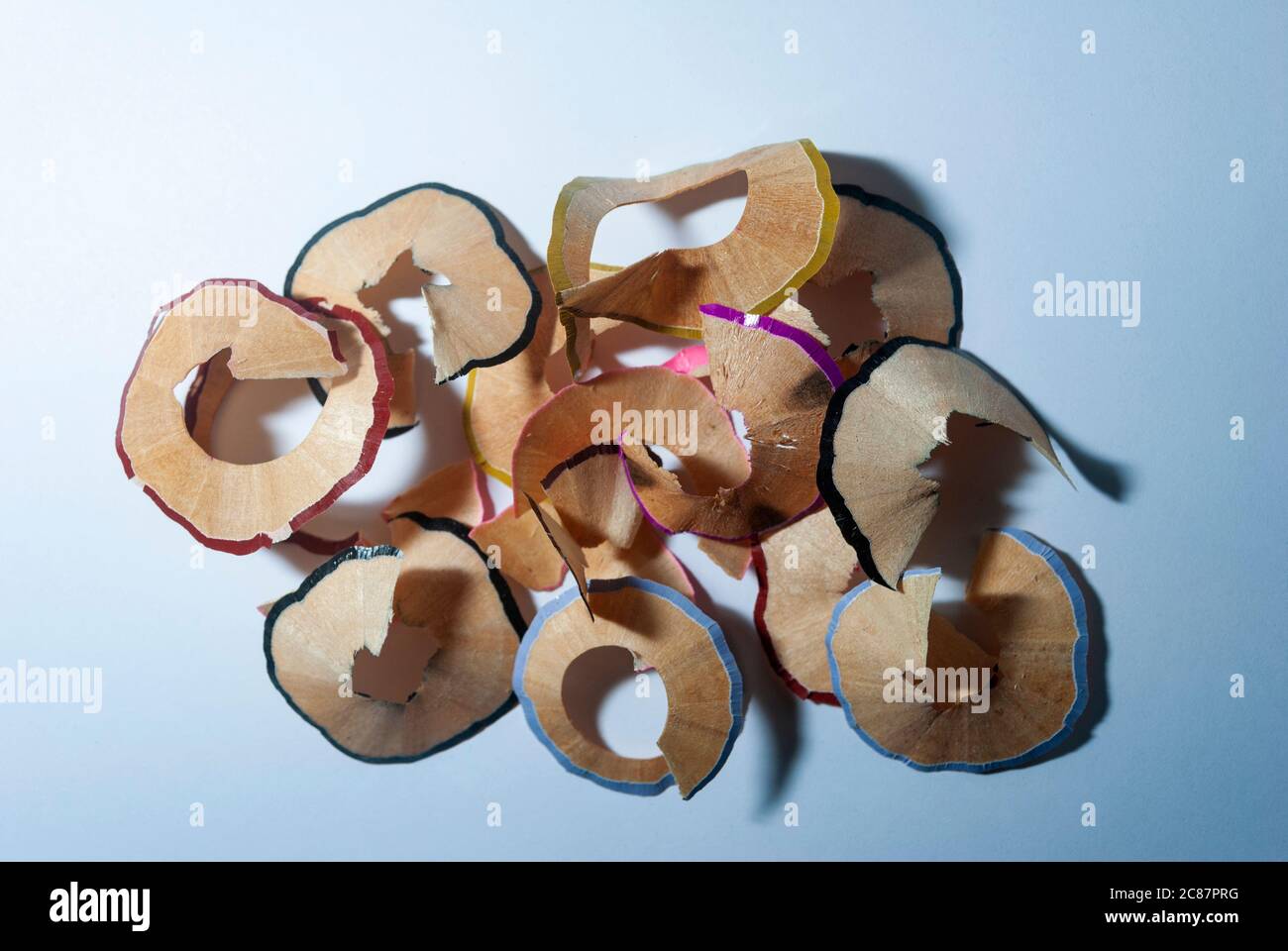 Trash obtained from sharpening crayons, waste of colorful wood from ...