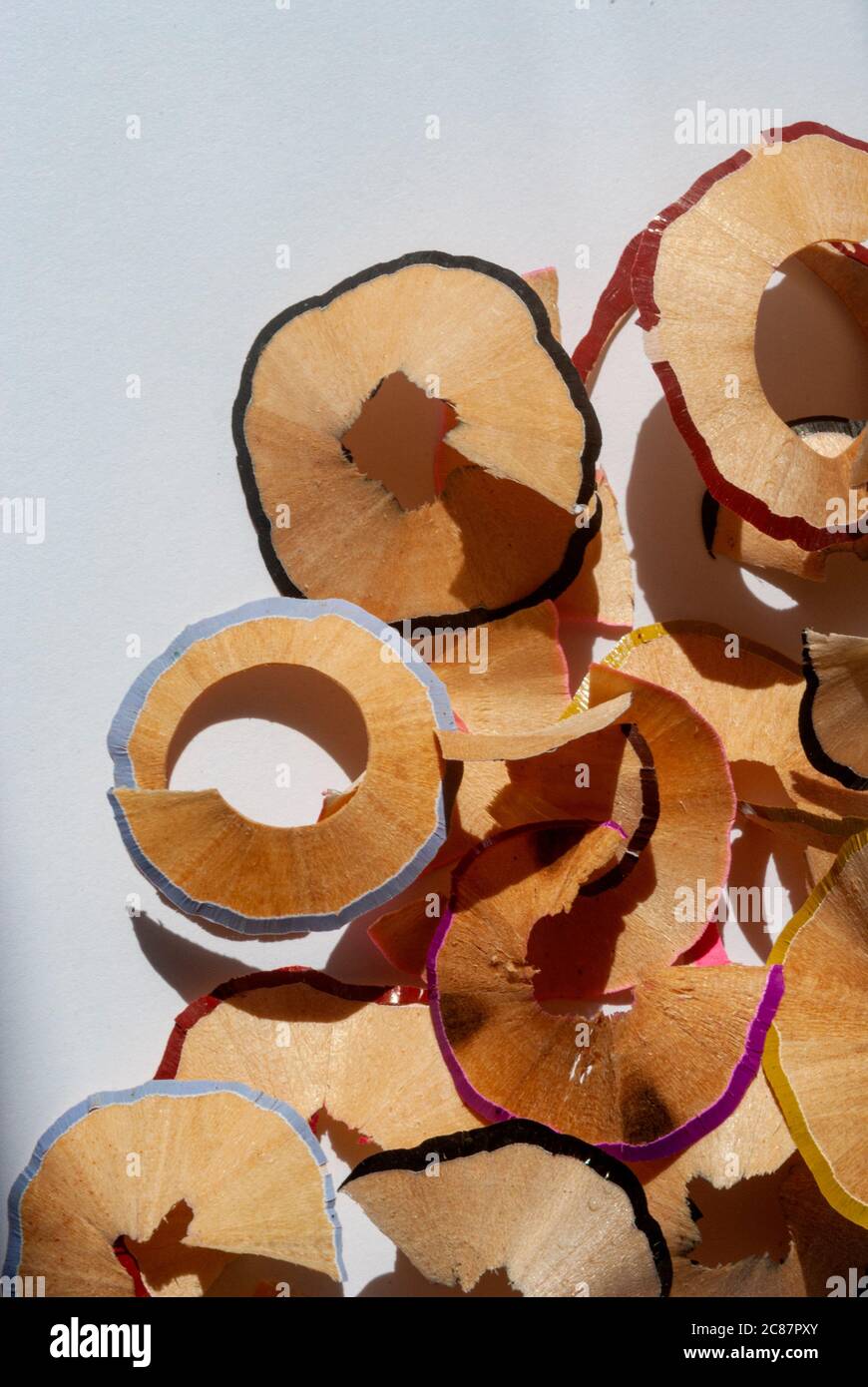 Trash obtained from sharpening crayons, waste of colorful wood from ...