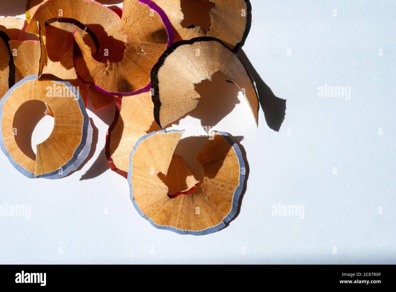 Trash obtained from sharpening crayons, waste of colorful wood from ...
