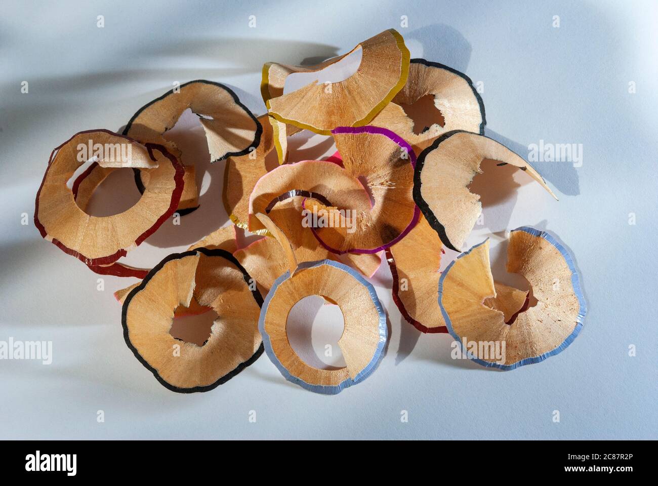 Trash obtained from sharpening crayons, waste of colorful wood from ...