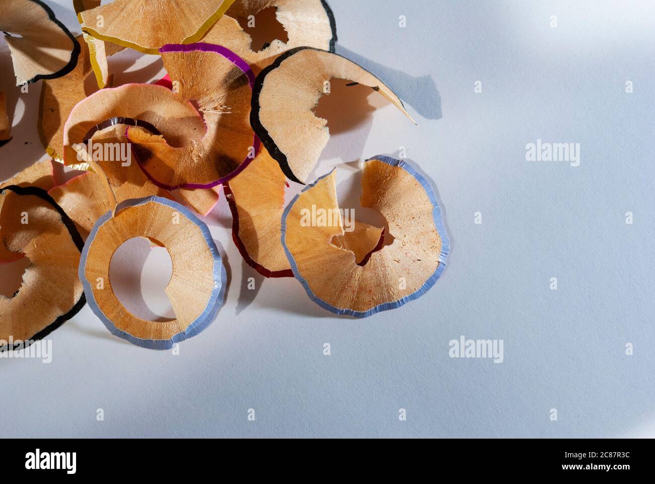 Trash obtained from sharpening crayons, waste of colorful wood from ...