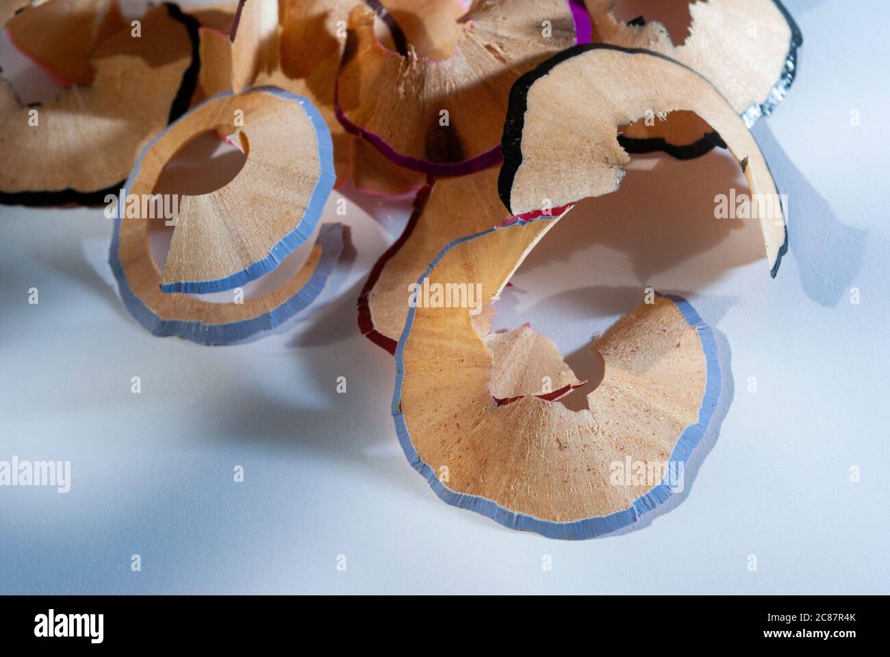 Trash obtained from sharpening crayons, waste of colorful wood from ...