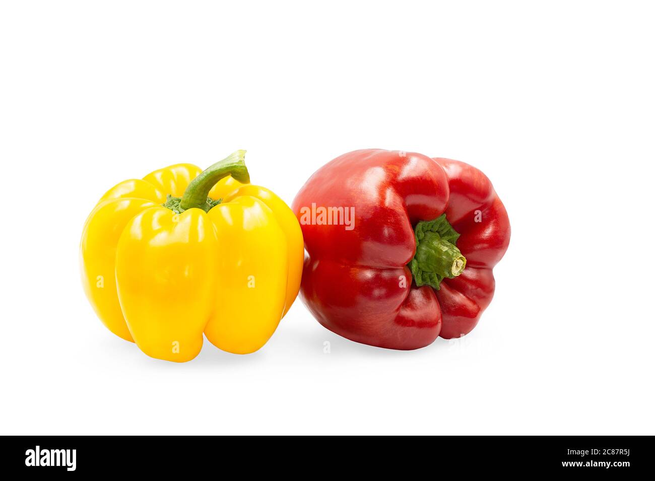 Two colors sweet bell pepper on white isolated background with clipping
