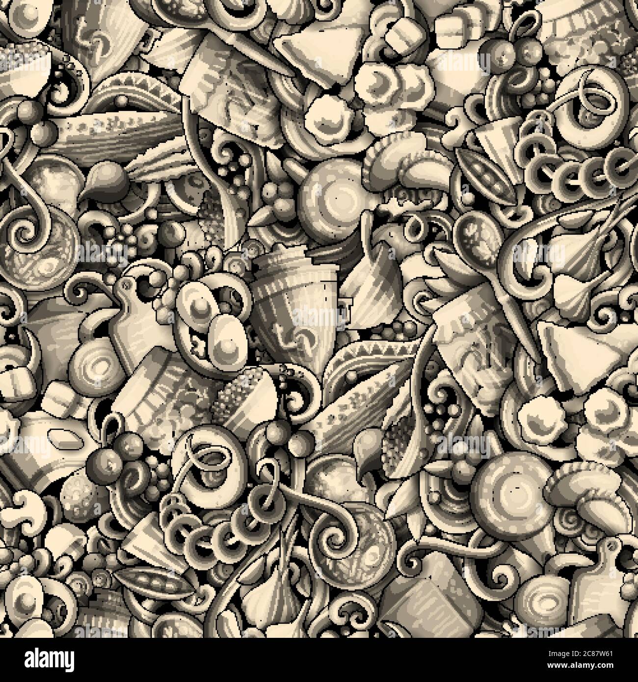 Cartoon cute doodles hand drawn Russian food seamless pattern Stock ...