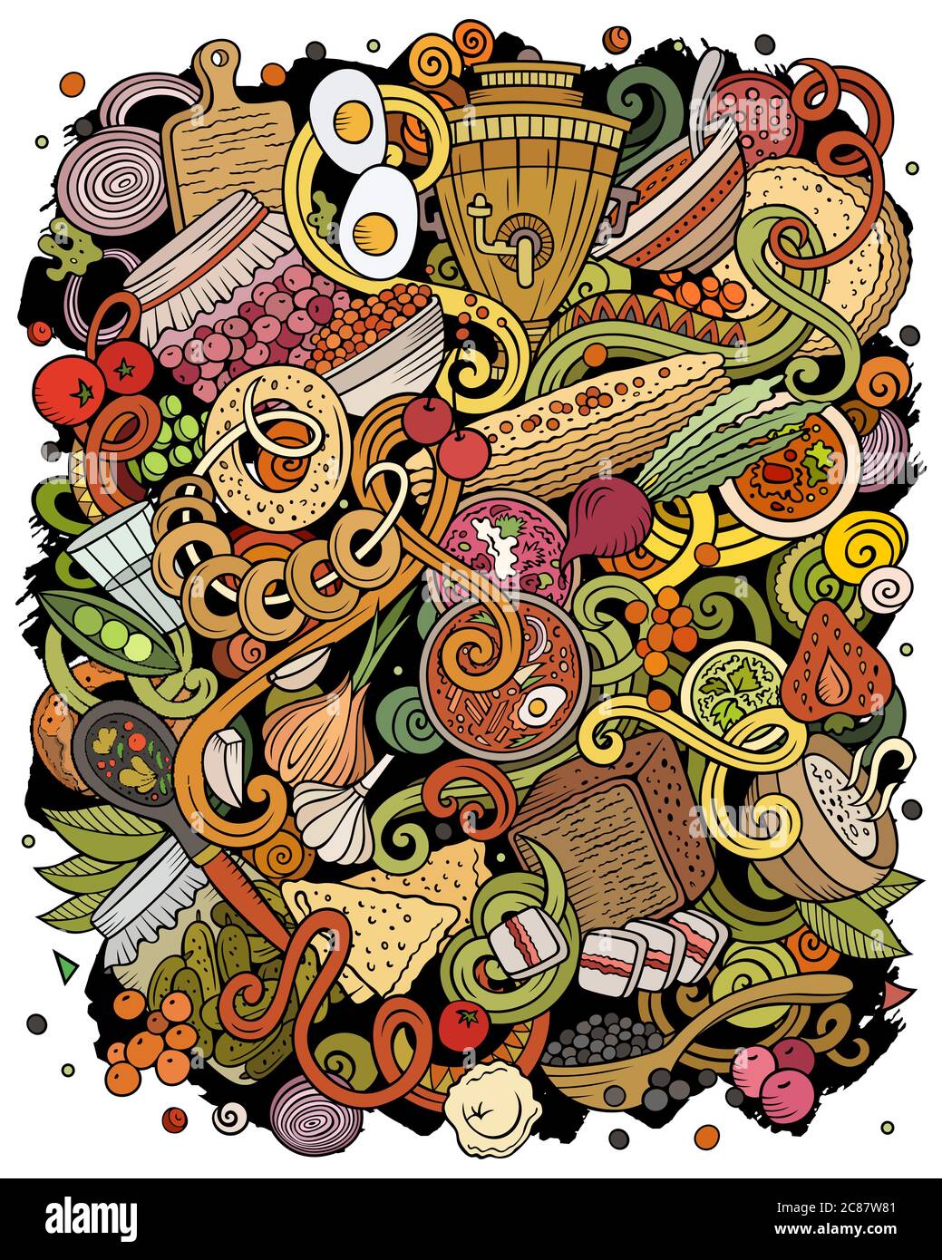 Russian food hand drawn vector doodles illustration. Russia cuisine ...