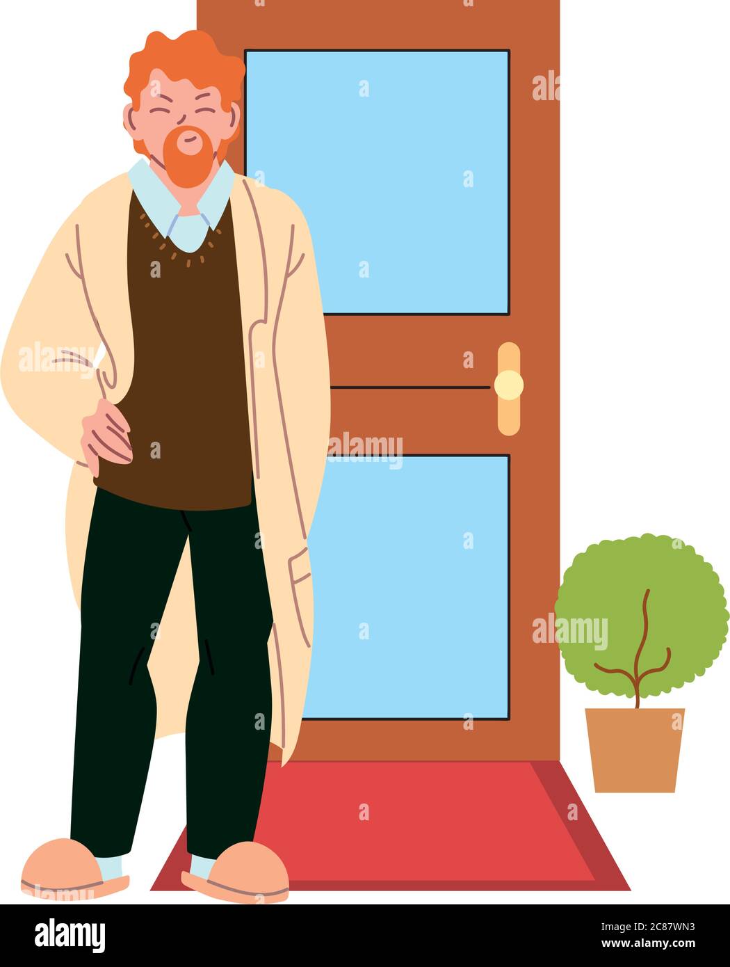 Red Hair Man Cartoon In Front Of Door Design Male Person People Human Social Media And Portrait Theme Vector Illustration Stock Vector Image Art Alamy