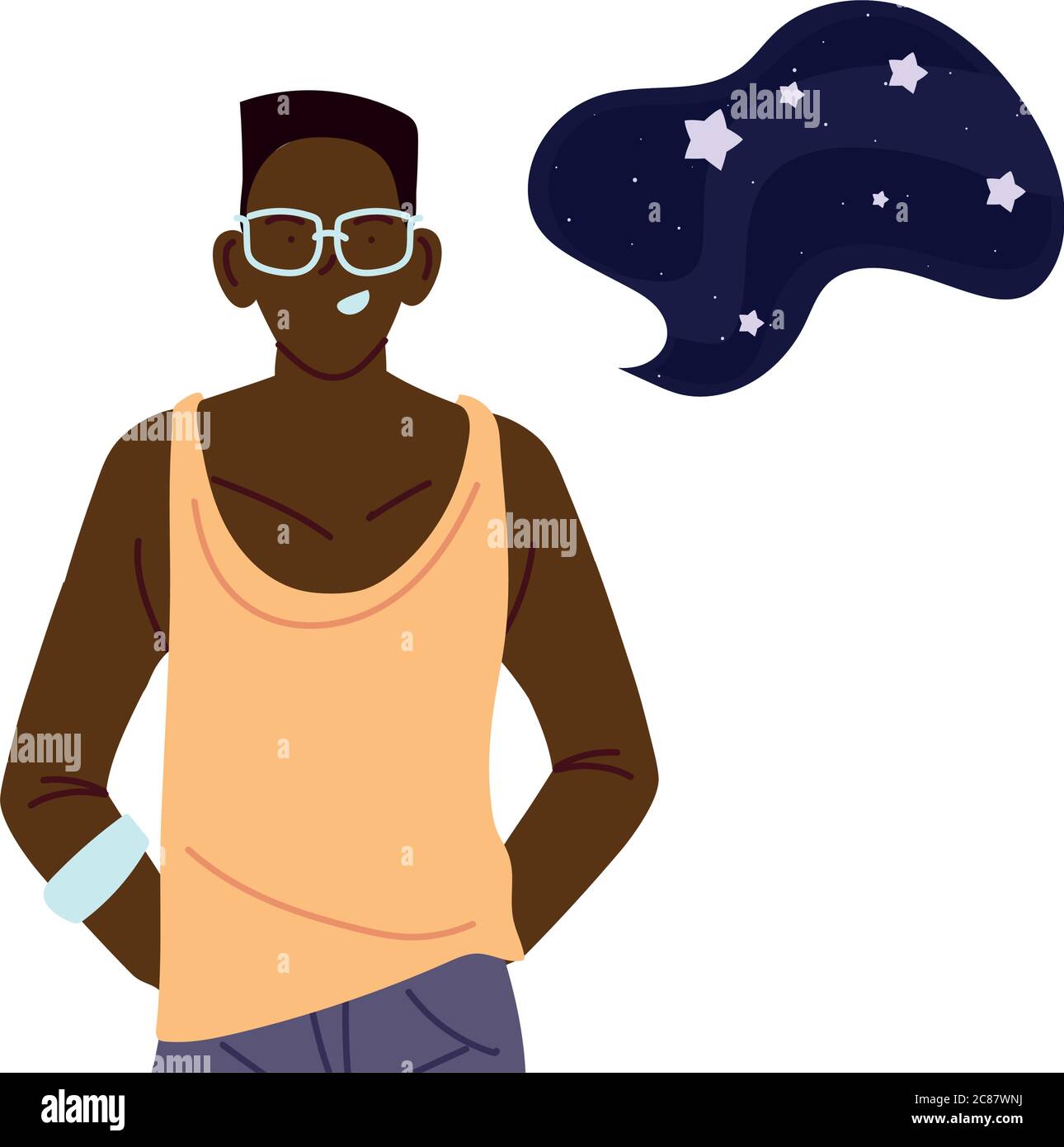 black man cartoon with night bubble design, Male person people human