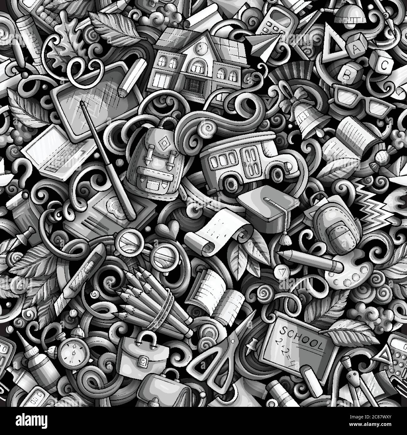 Cartoon cute doodles hand drawn School seamless pattern Stock Vector ...