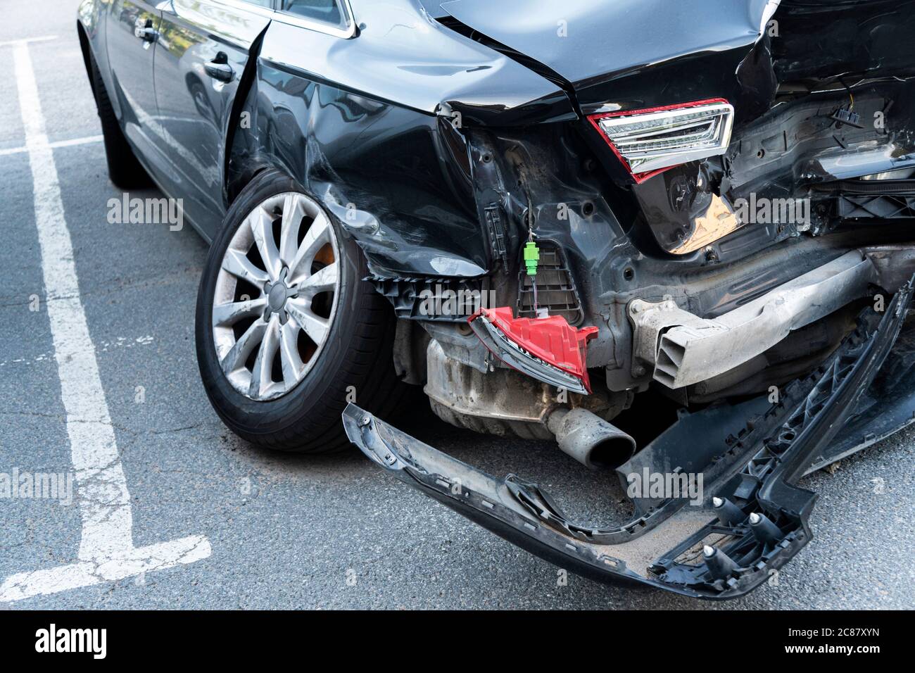 A black car crashed accident. Car accident on the road. Car crash accident  on street. Damaged vehicle. Car insurance concept. Black colour vehicle get  Stock Photo - Alamy