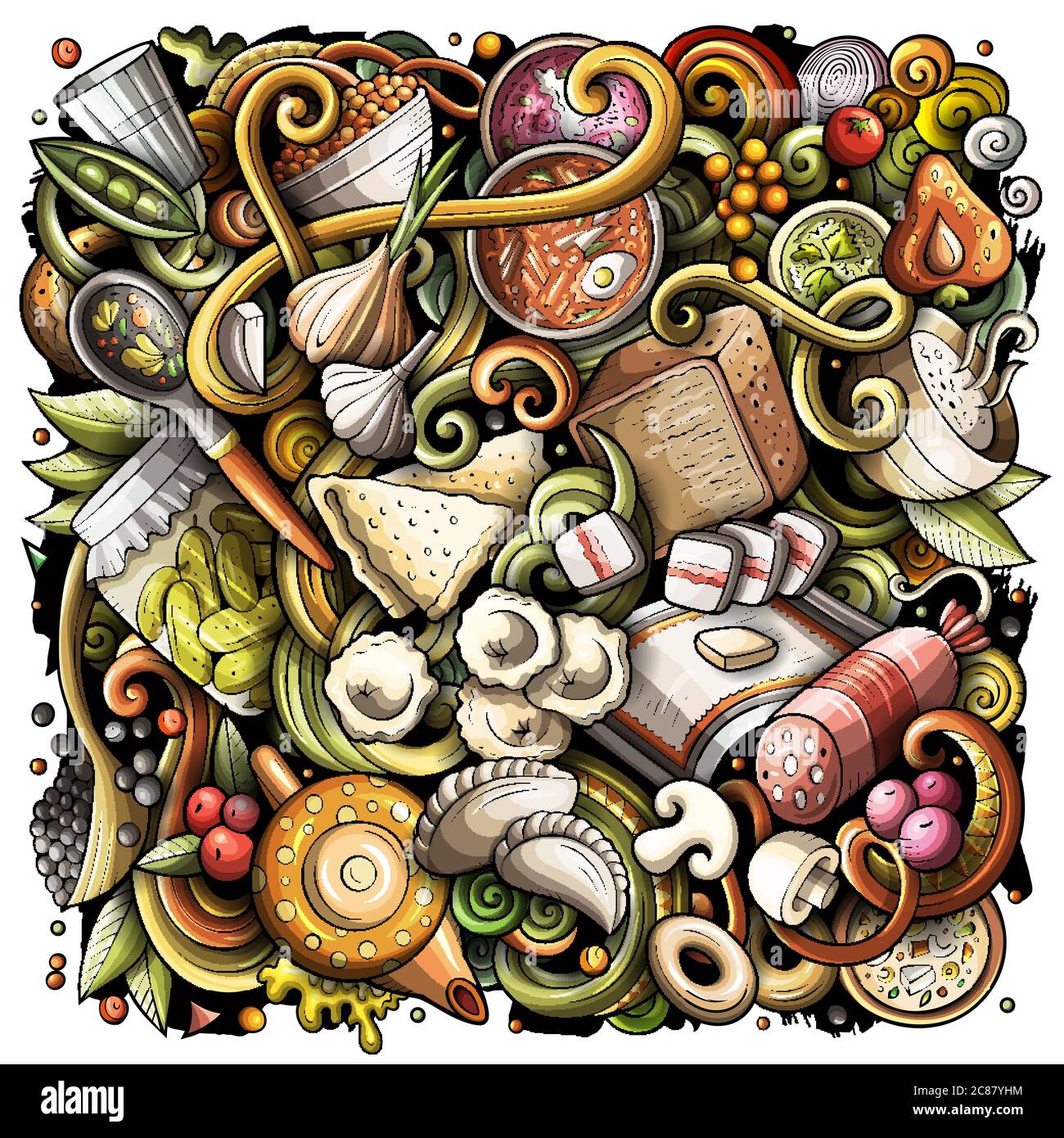 Russian food hand drawn vector doodles illustration. Russia cuisine ...