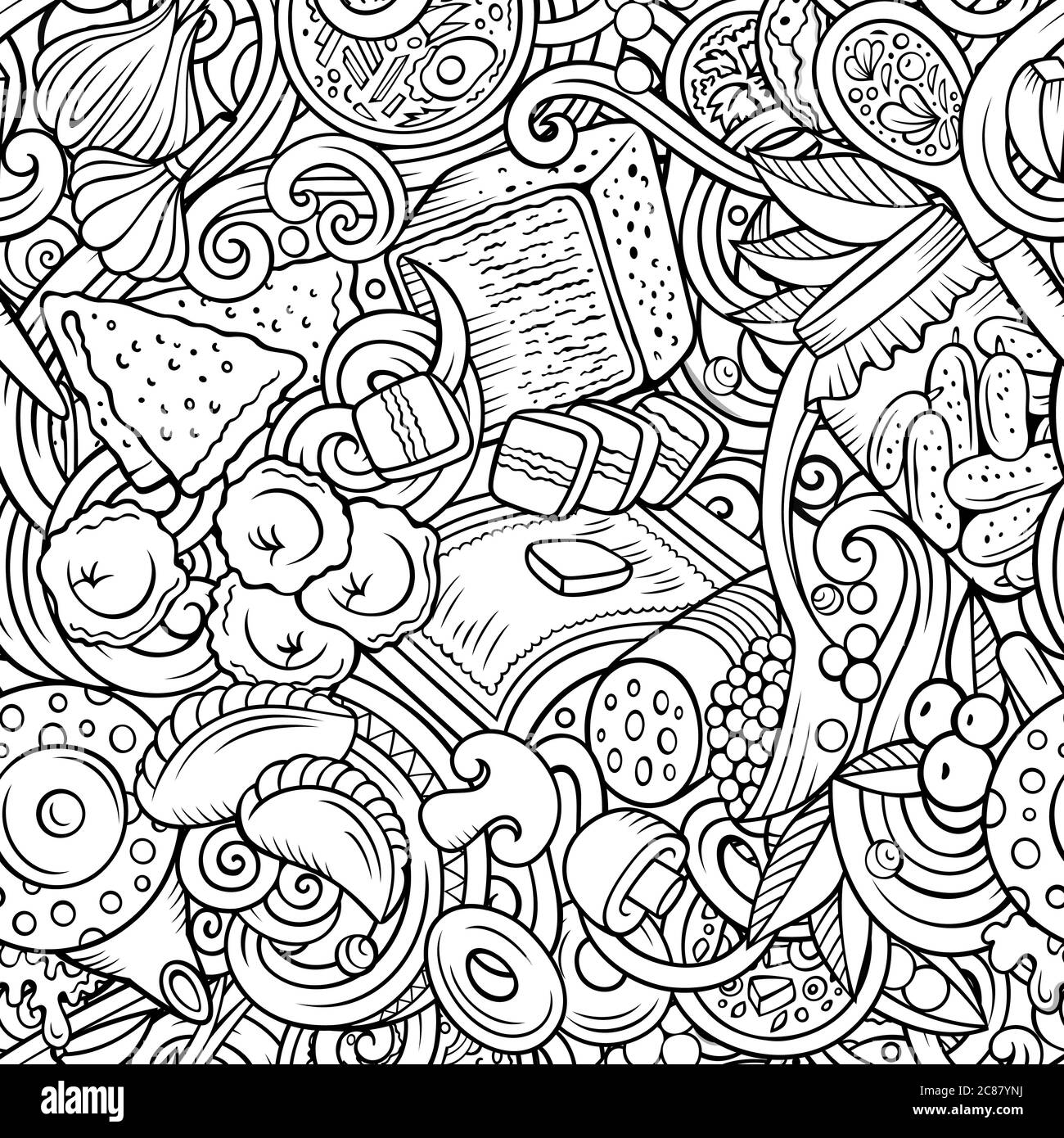 Cartoon cute doodles hand drawn Russian food seamless pattern Stock ...