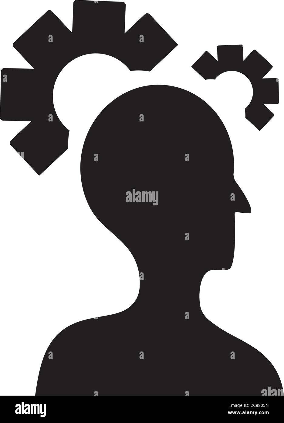 mental health concept, head with gear wheels icon over white background ...