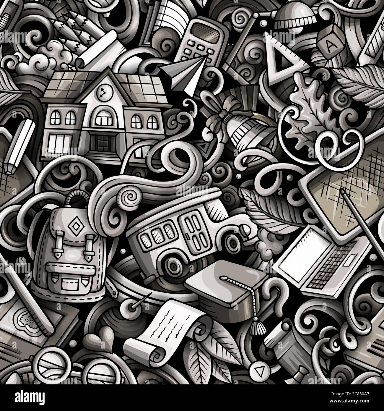 Cartoon cute doodles hand drawn School seamless pattern Stock Vector ...