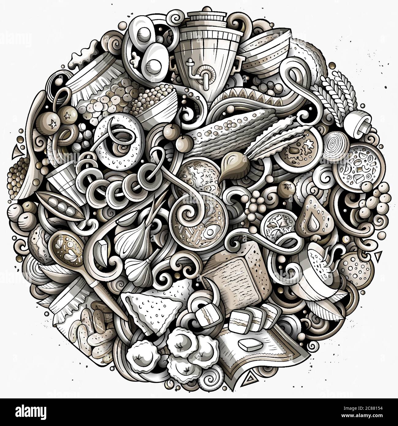 Russian food hand drawn vector doodles illustration. Russia cuisine ...