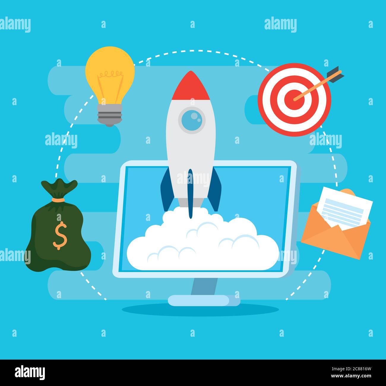 business start up concept, banner, business object startup process
