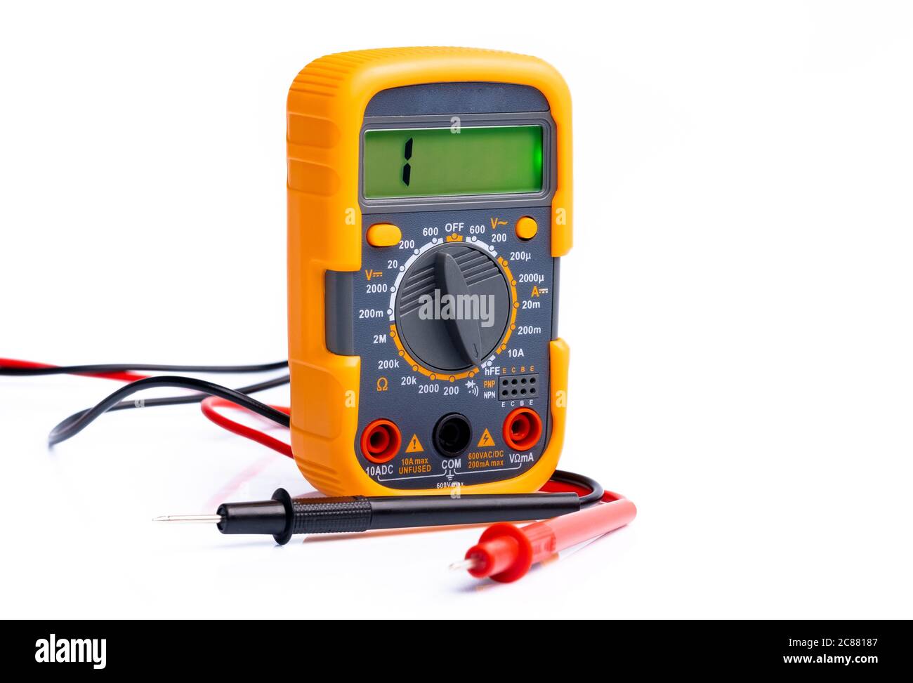 digital multimeter isolated on white background with special measuring probes Stock Photo