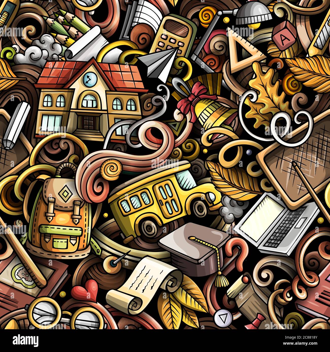 Cartoon cute doodles hand drawn School seamless pattern Stock Vector ...
