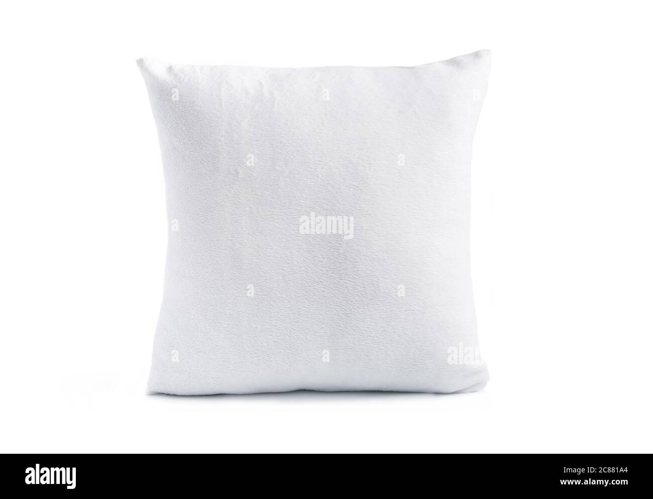 Fluffy white comfortable pillow isolated on white with copy space Stock Photo