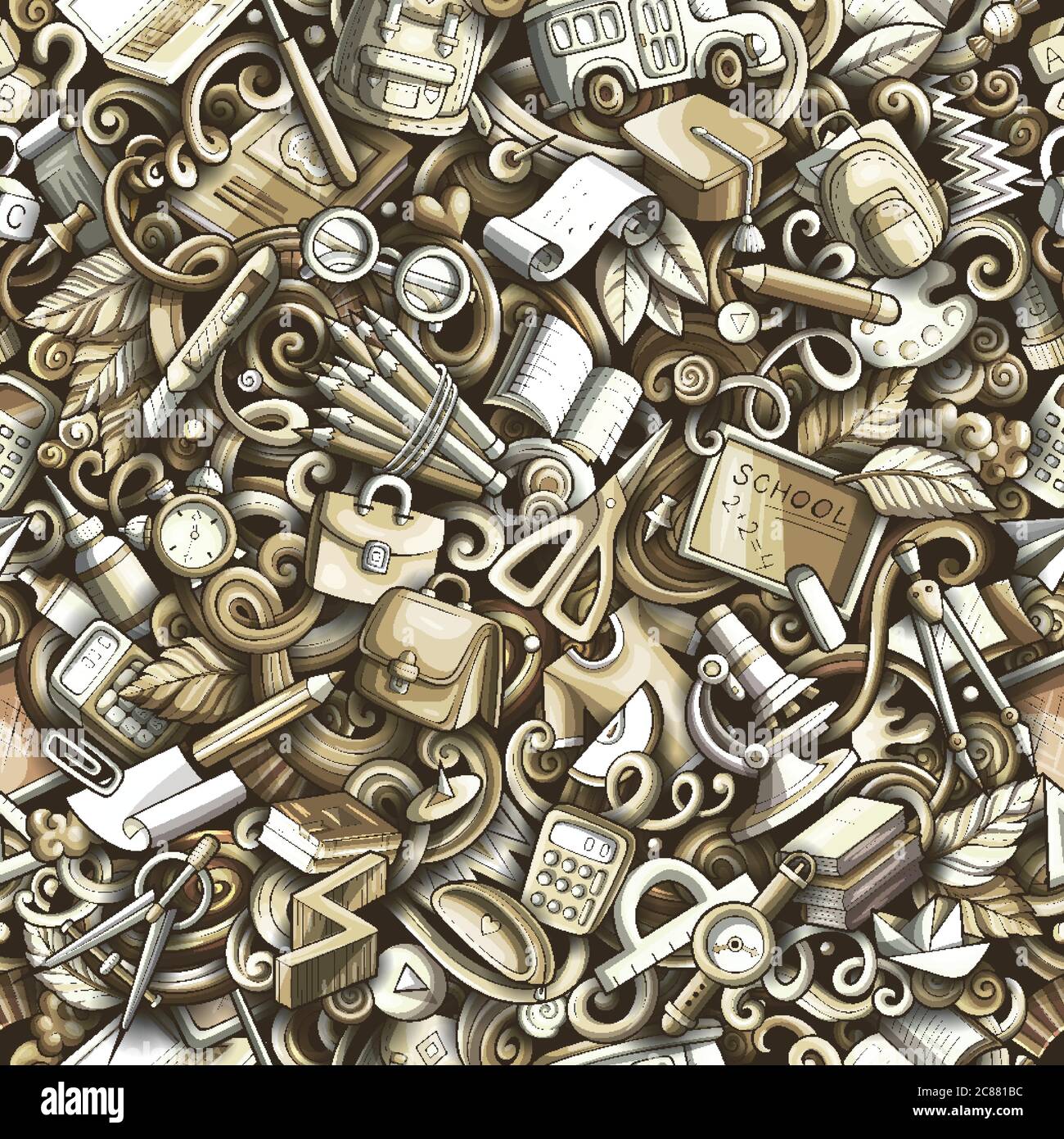 Cartoon cute doodles hand drawn School seamless pattern Stock Vector ...