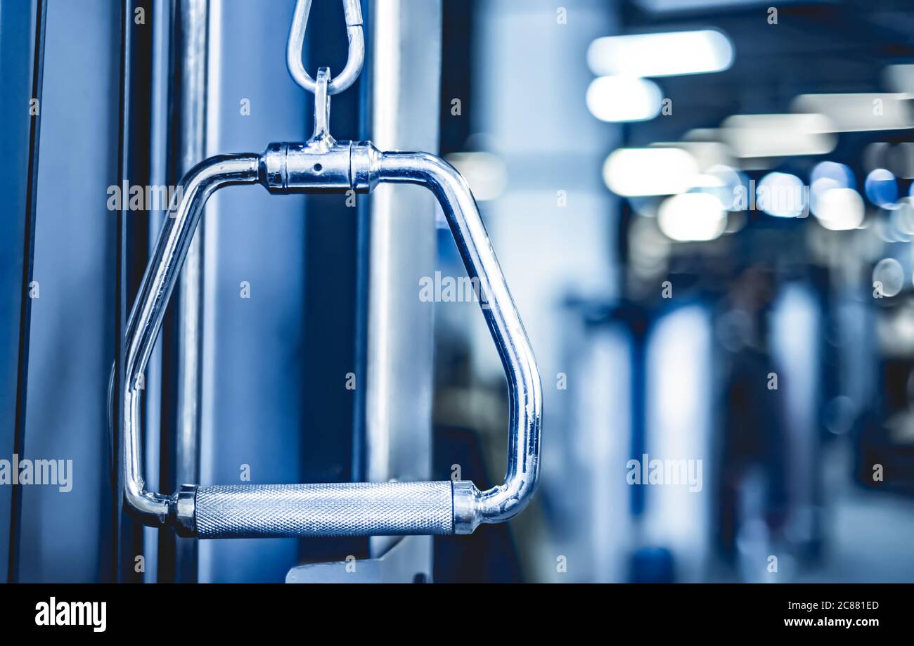 handle of sport macine in gym Stock Photo Alamy