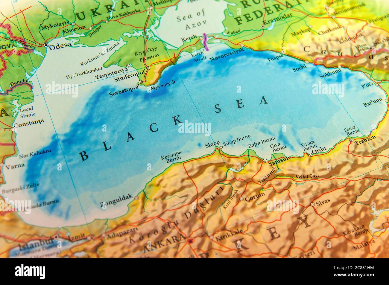 Geographic map of European Black Sea and Crimea Stock Photo