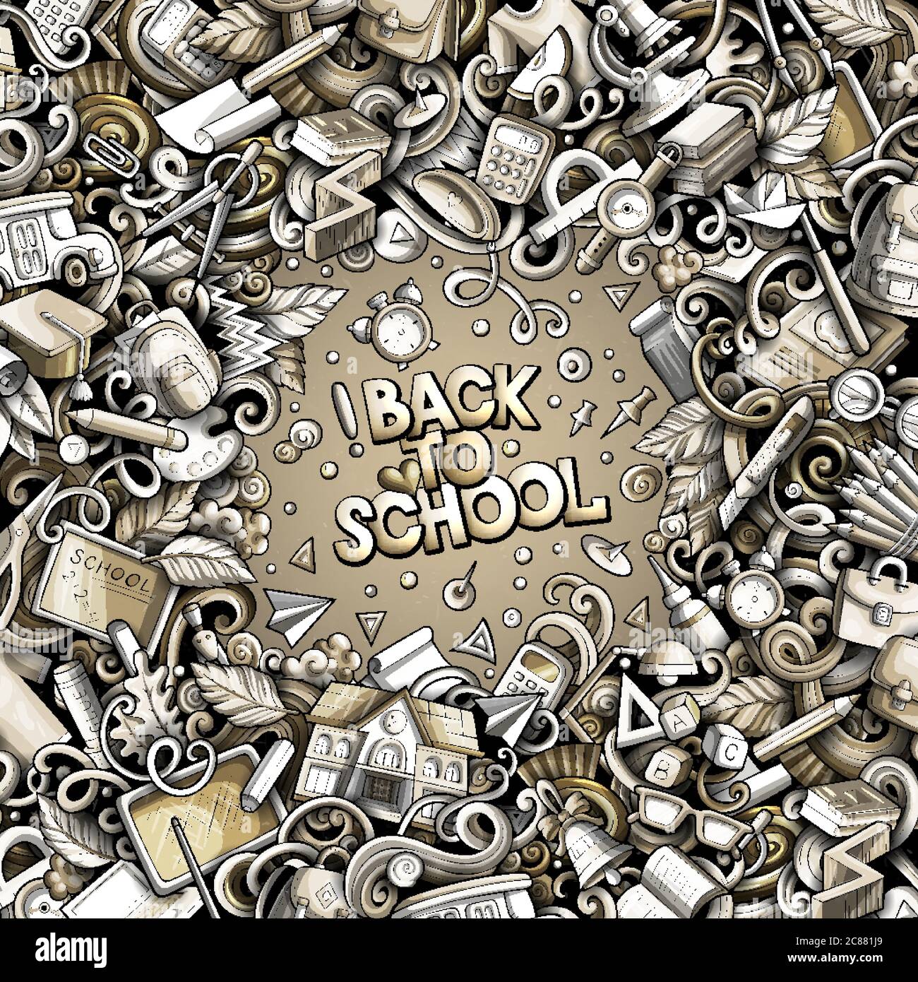 Cartoon vector doodles Back to school frame Stock Vector