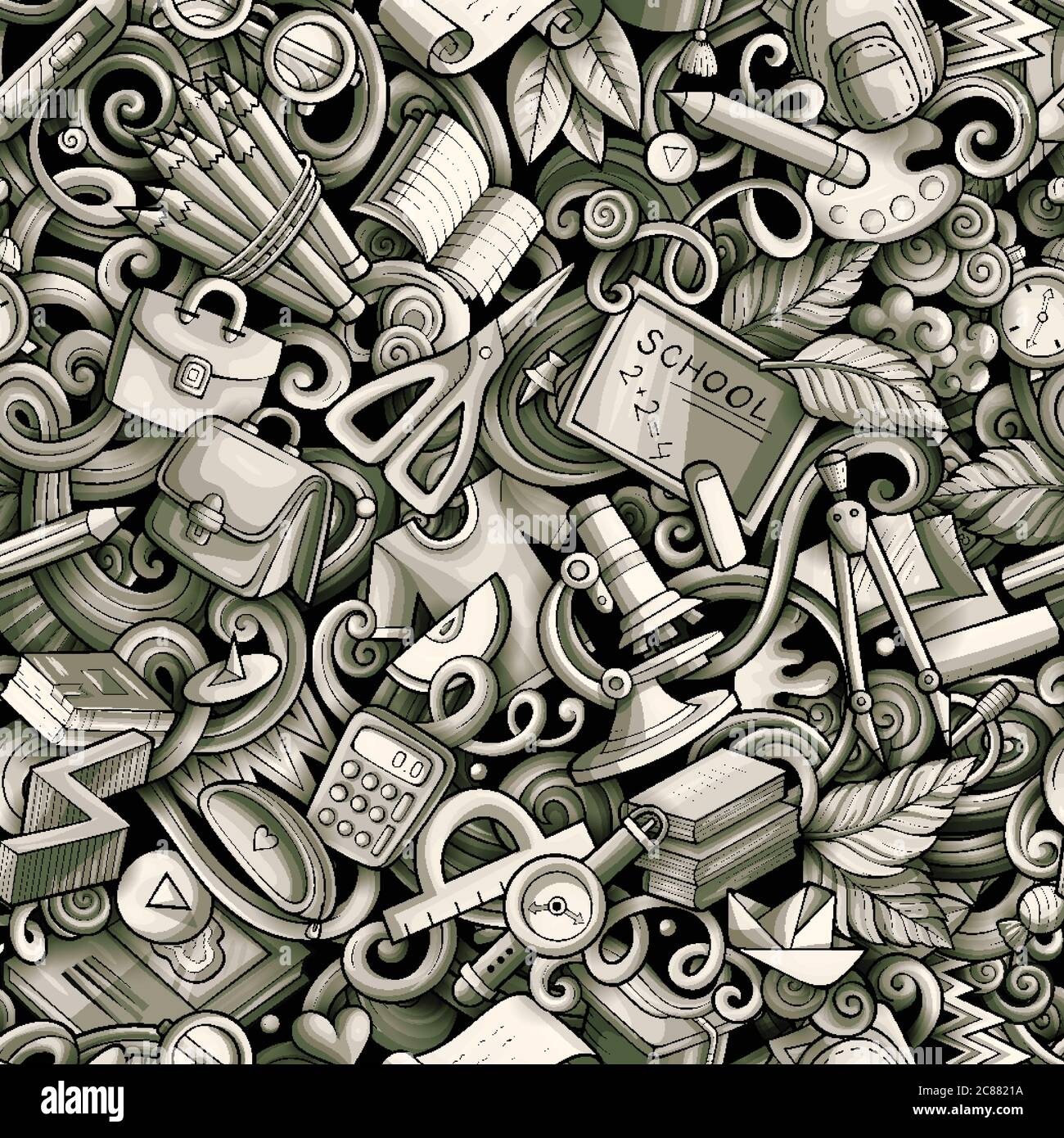 Cartoon cute doodles hand drawn School seamless pattern Stock Vector ...