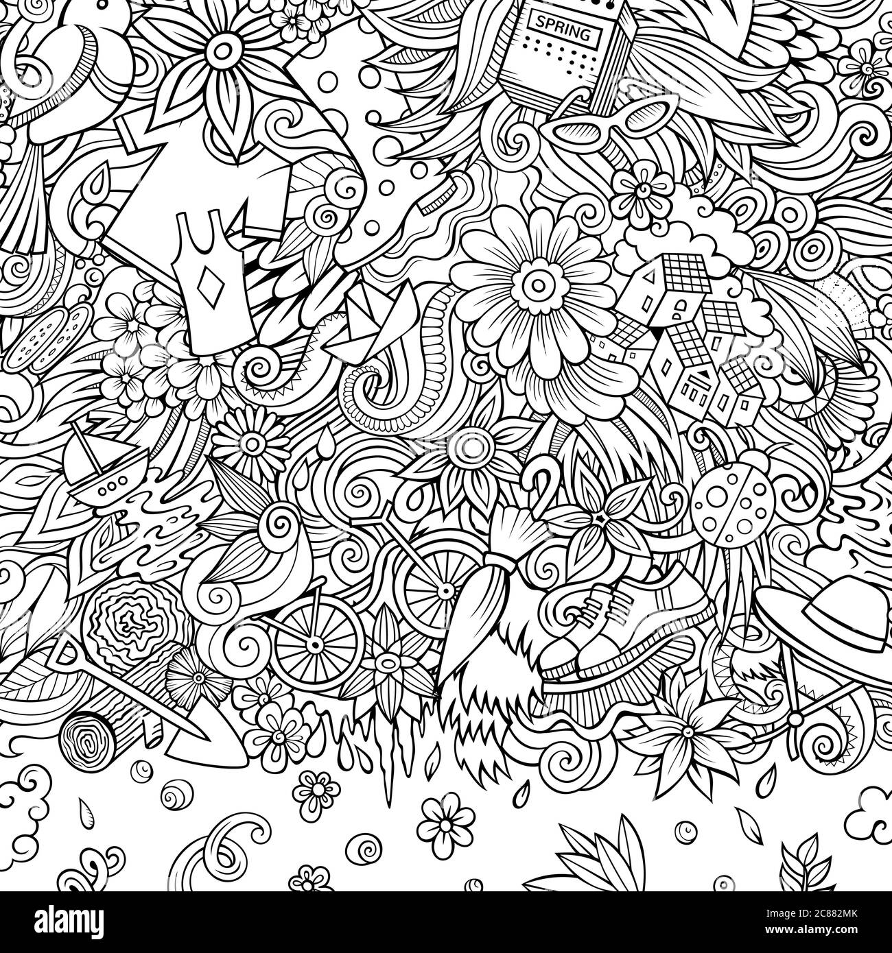 Spring hand drawn vector doodles illustration. Nature frame design ...