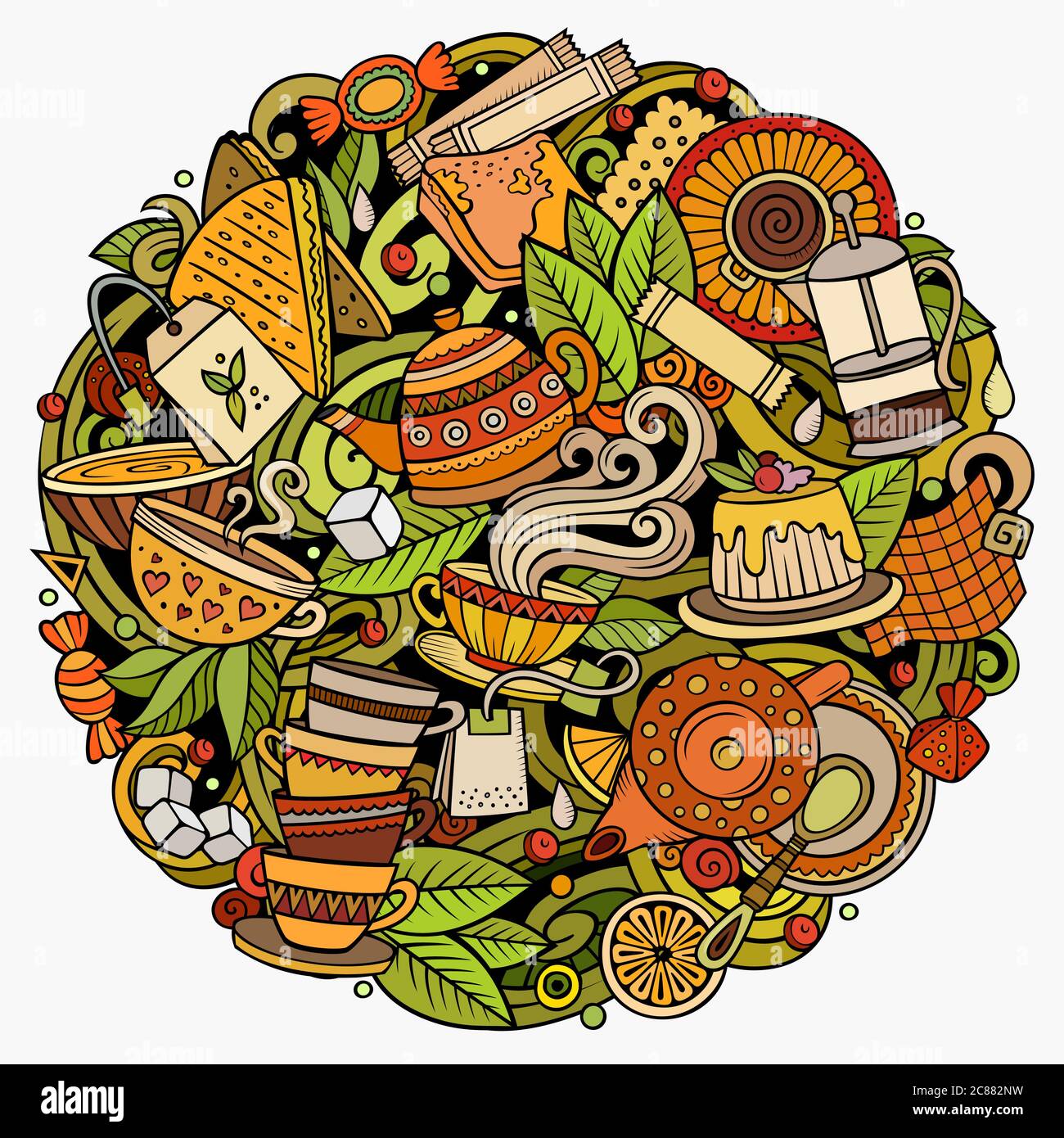 Cartoon vector doodles Tea illustration Stock Vector Image & Art - Alamy
