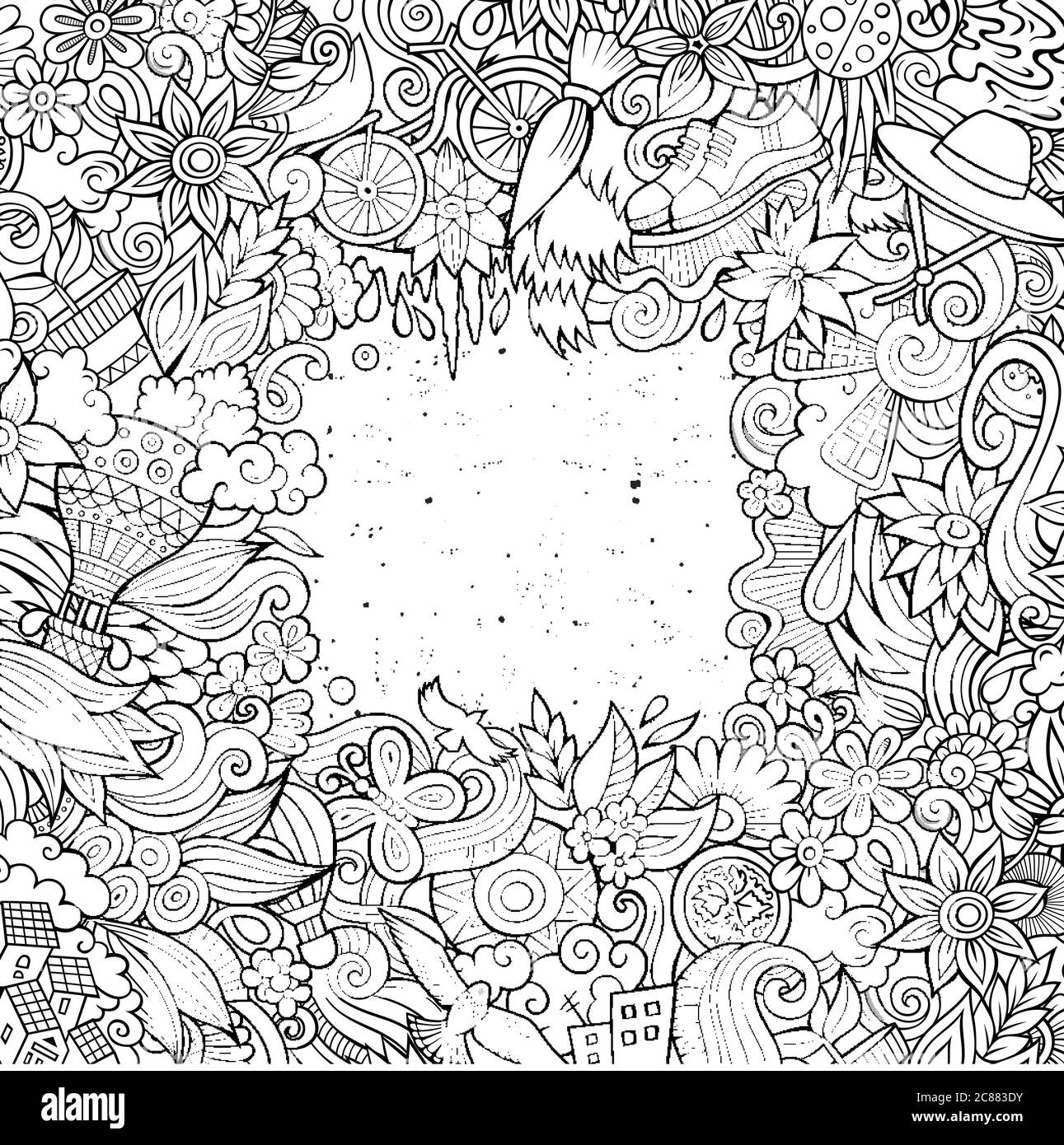 Spring hand drawn vector doodles illustration. Nature frame design ...