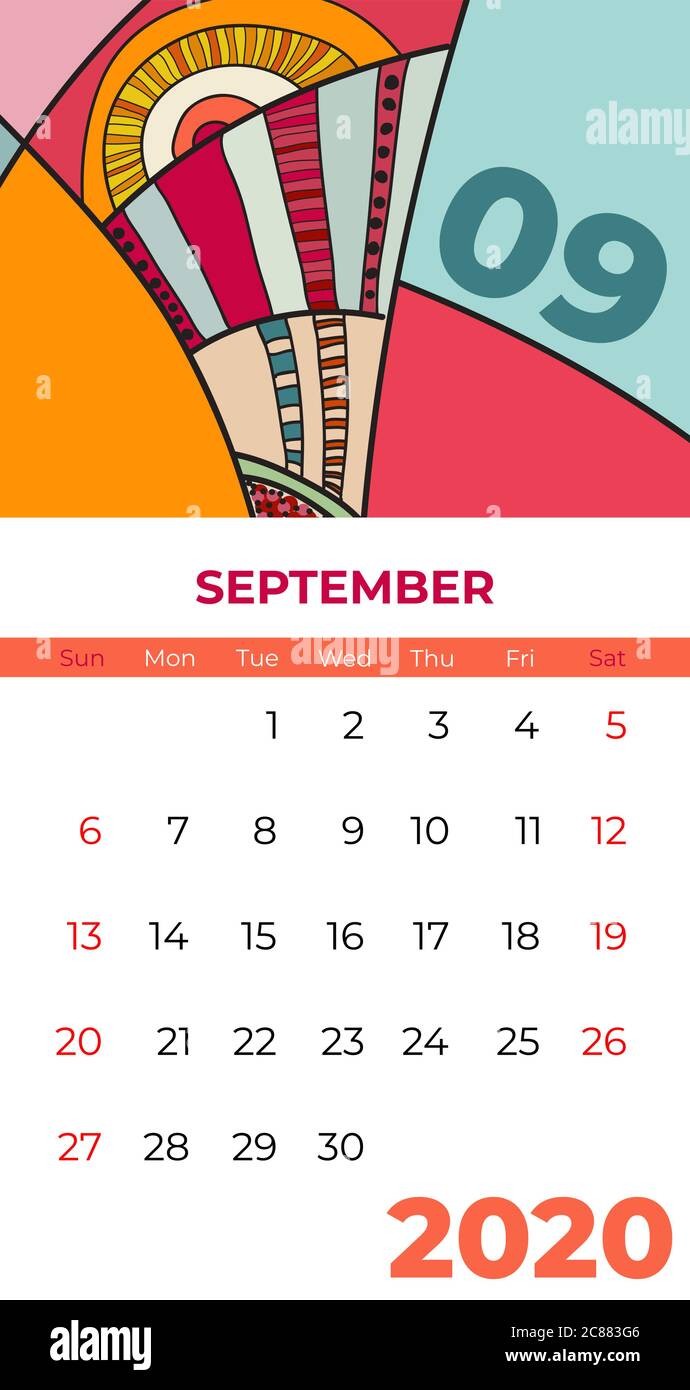 2020 September calendar abstract contemporary art vector. Desk, screen