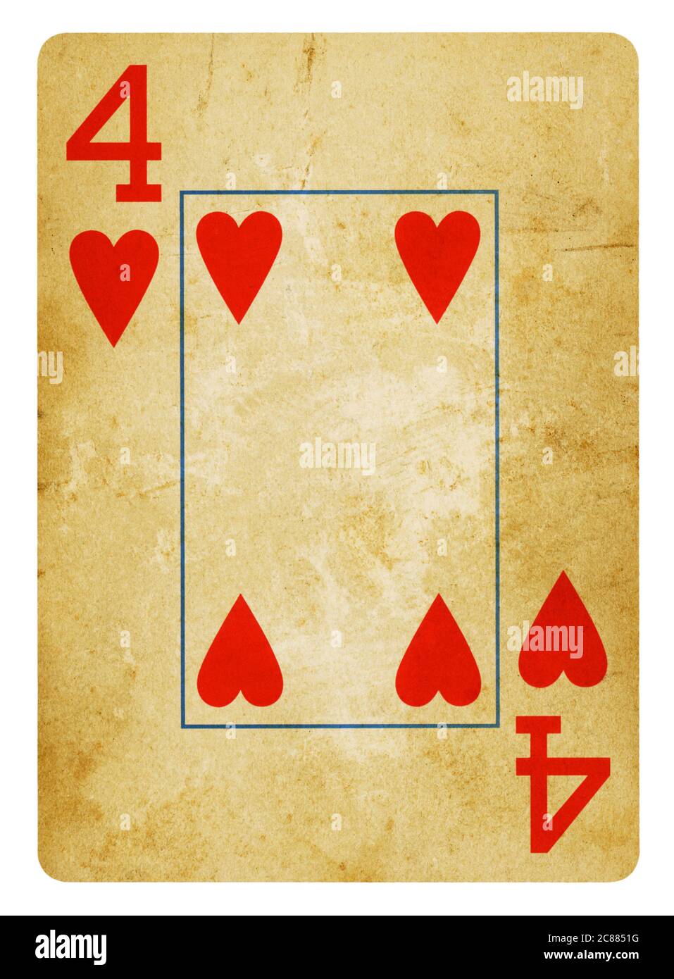 Four of Hearts Vintage playing card isolated on white (clipping path