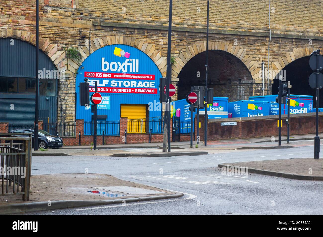 7 July 2020 Part of the Old Station Wall with its arches in Sheffield England. Now preserved as a significant historic landmark with some of its arche Stock Photo
