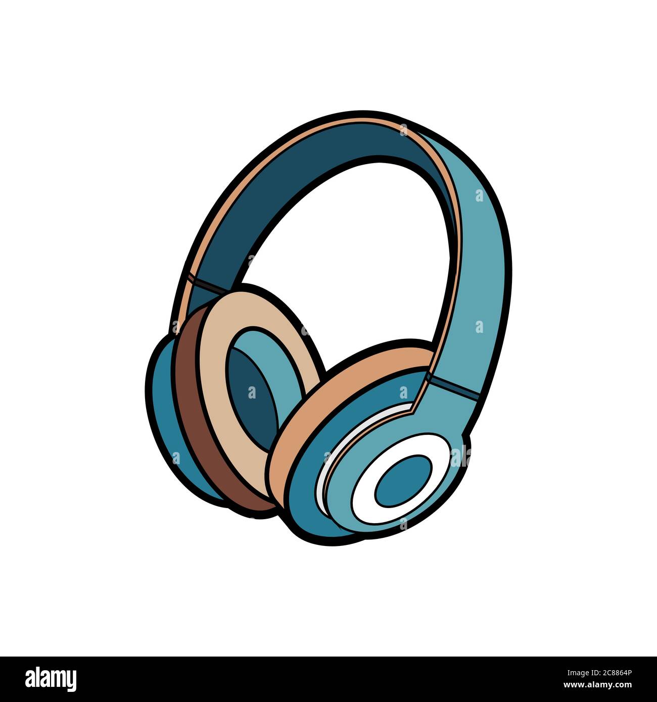 Headphones wireless blue vector isolated. Youth fashion hipster cool headphones illustration in minimalist style. Stock Vector