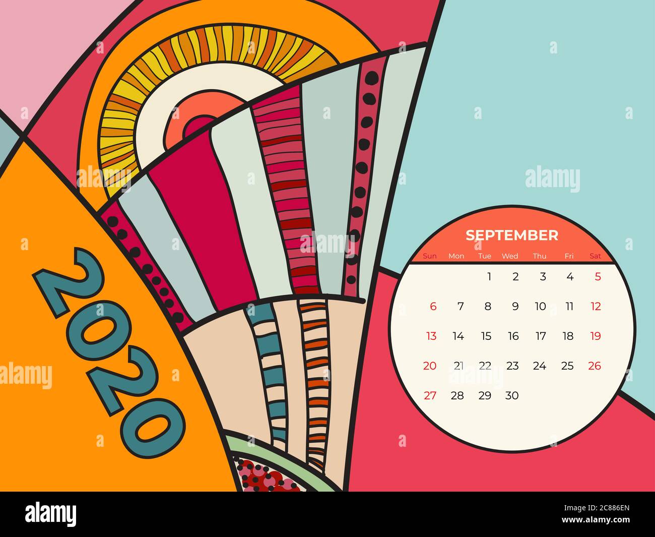 2020 September calendar abstract contemporary art vector. Desk, screen ...