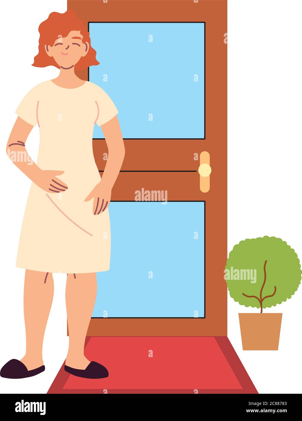 Red Hair Woman Cartoon In Front Of Door Design Girl Female Person People Human And Social Media Theme Vector Illustration Stock Vector Image Art Alamy