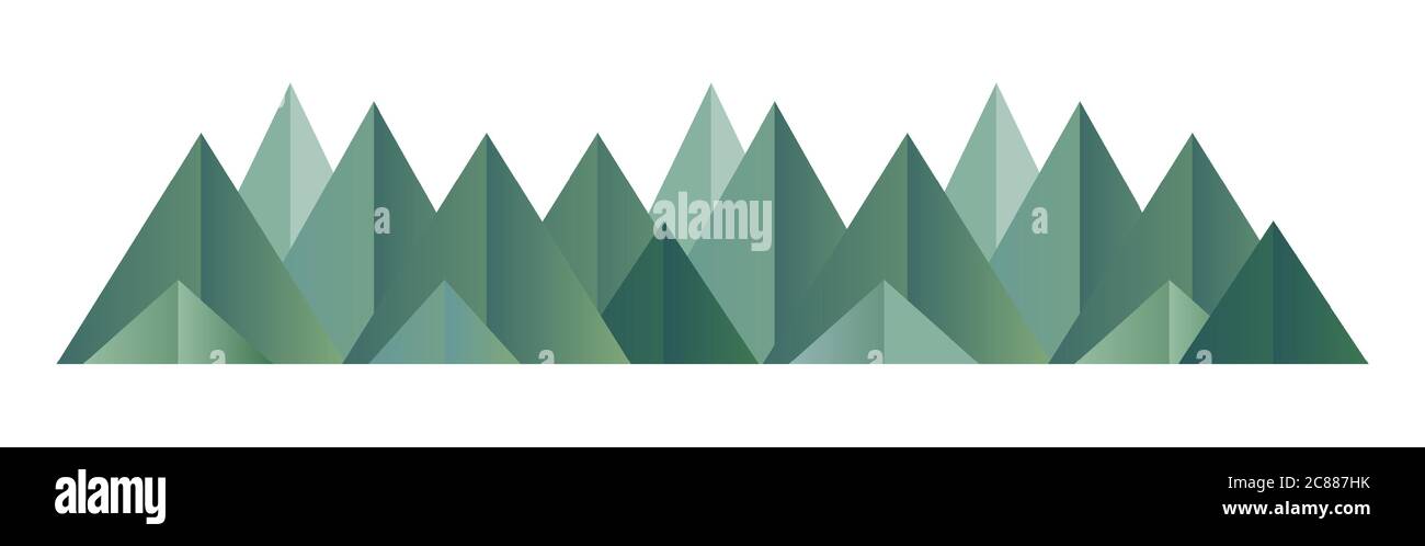 Low poly green mountains range. Vector polygonal shapes illustration Stock Vector