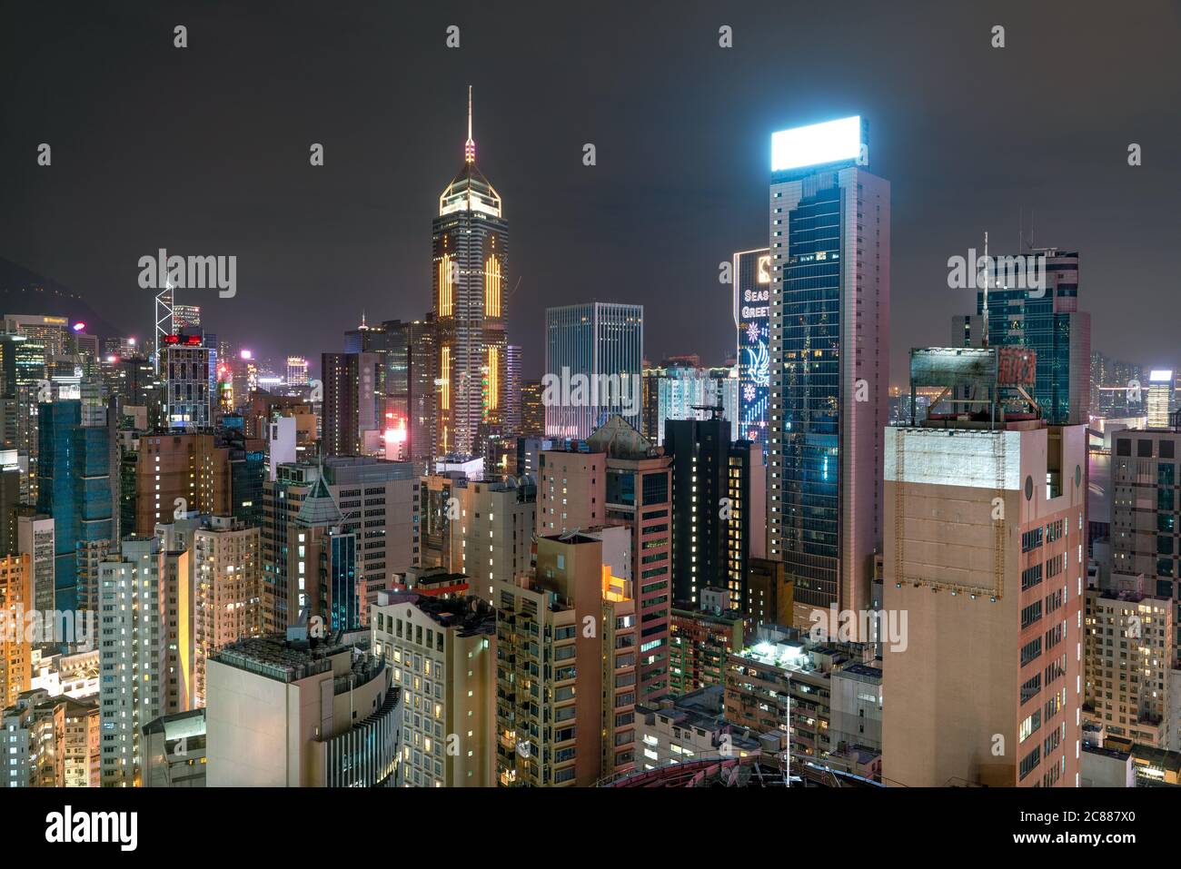 The amazing night and sunset view of cityscape and skyscrapers in Hong ...