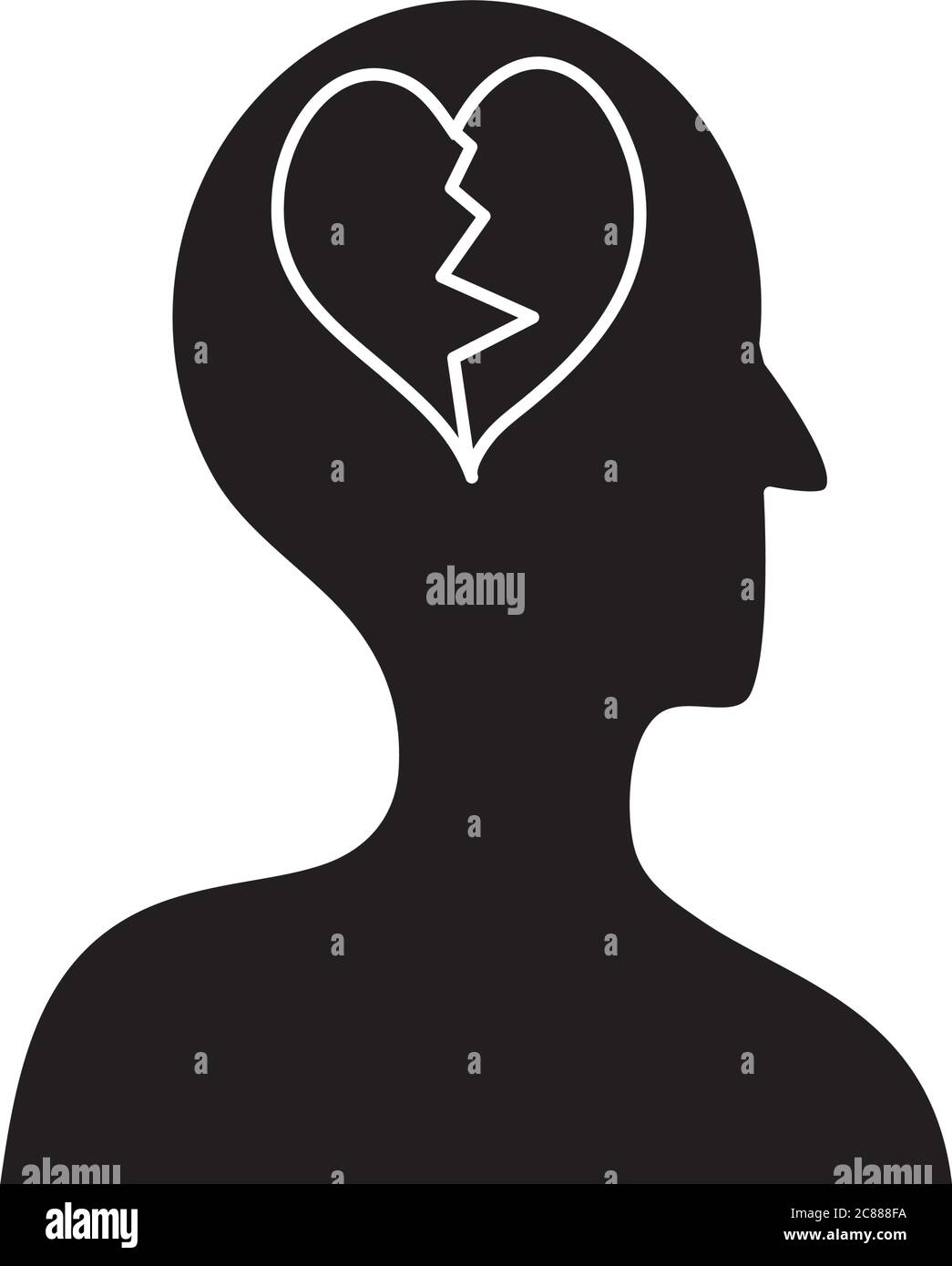 mental health concept, profile head with broken heart over white  background, silhouette style, vector illustration Stock Vector Image & Art  - Alamy