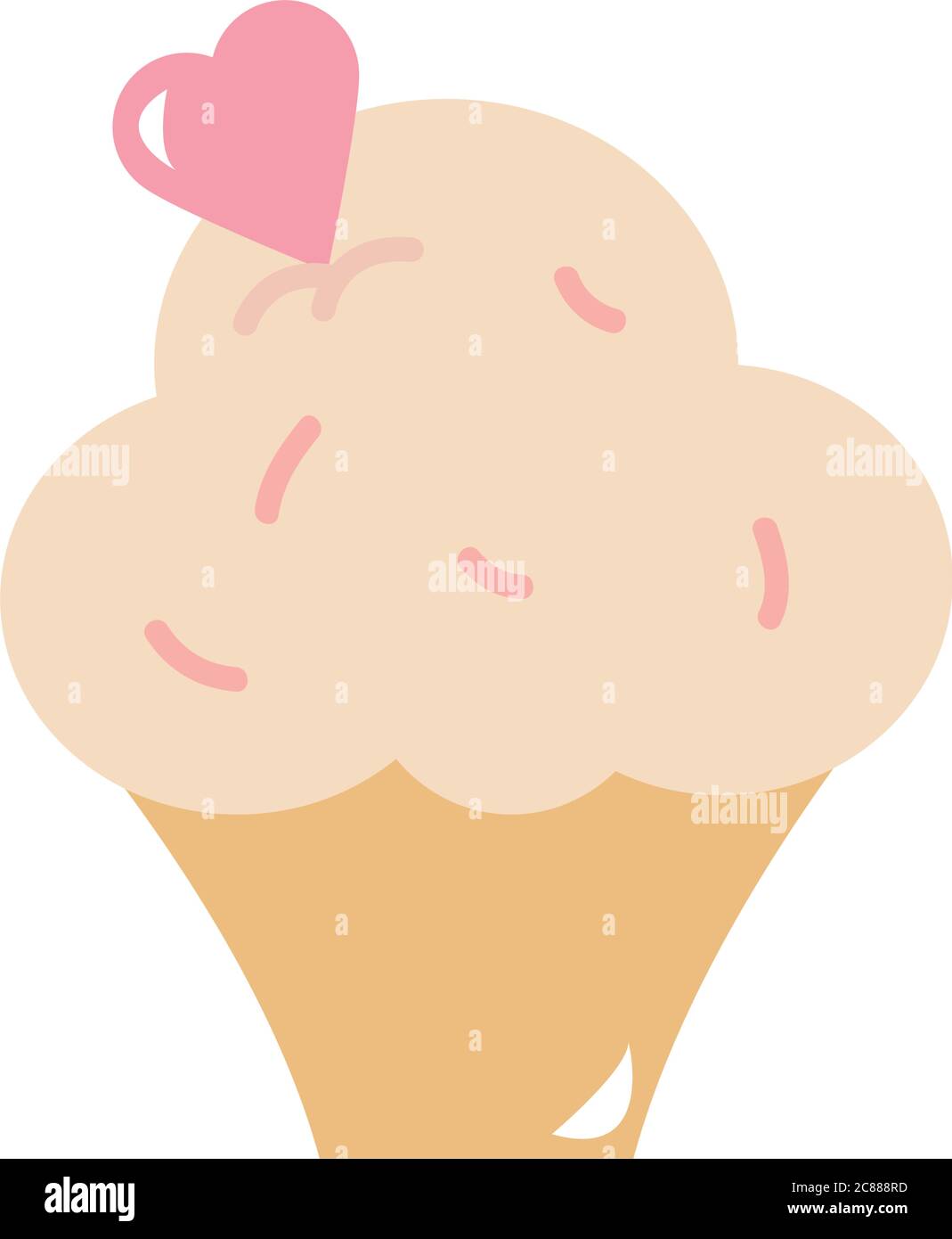 sweet cupcake with heart topping over white background, flat style ...