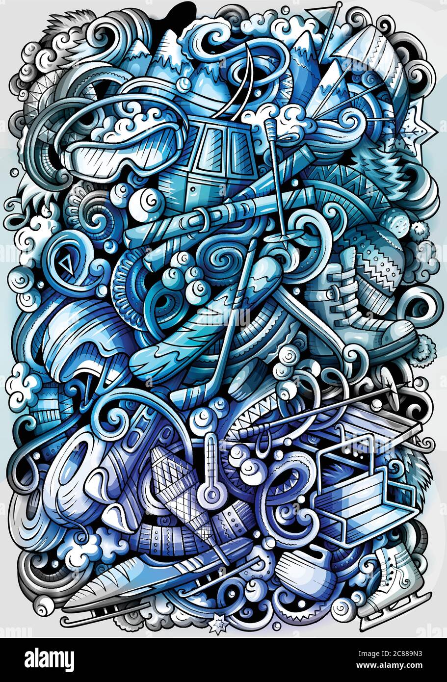 Winter sport hand drawn doodle background. Cartoon detailed ...